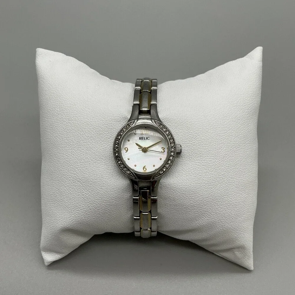 Relic ZR54004 Womens Watch 20mm MOP Dial Two Tone Crystals New Battery 6.75